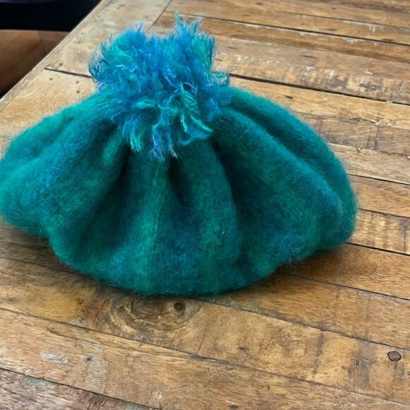 Vintage Donegal Design Knit Hat Mohair and Wool Blend Blue and Green Striped - Picture 2 of 9